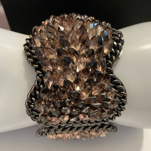 Vintage RARE J Crew Champagne Gold Crystal Clamper Bangle. - Picture 1 of 9